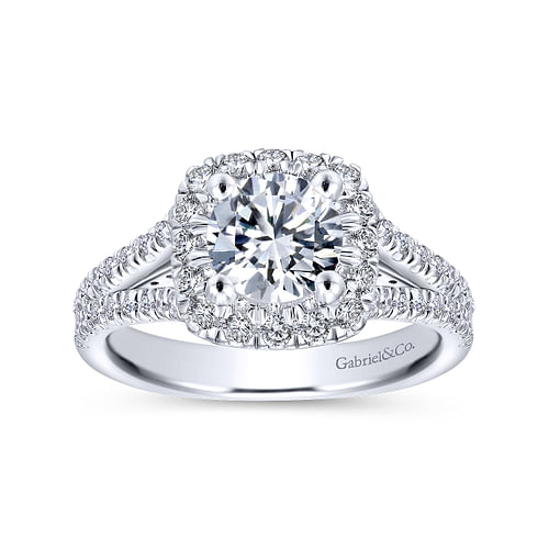 14K White Gold Round Halo Diamond Engagement Ring