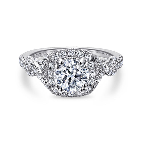 14K White Gold Round Halo Diamond Engagement Ring