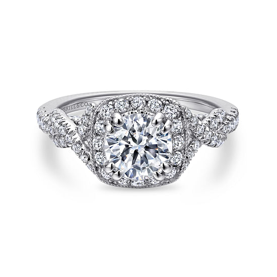 Gabriel - 14K White Gold Round Halo Diamond Engagement Ring