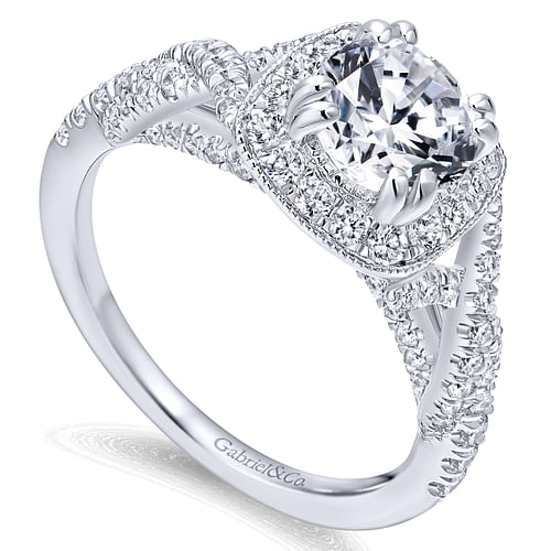 14K White Gold Round Halo Diamond Engagement Ring