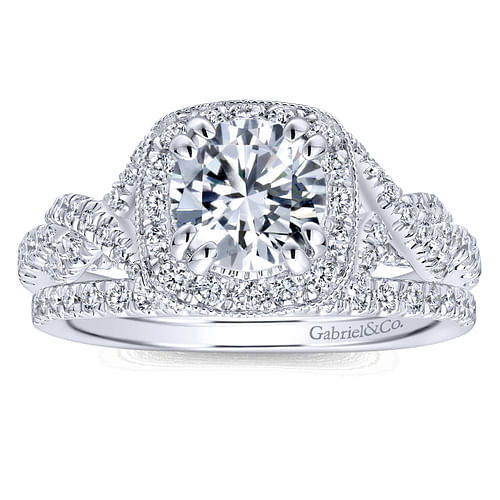 14K White Gold Round Halo Diamond Engagement Ring