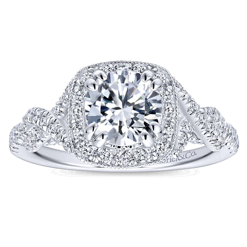 14K White Gold Round Halo Diamond Engagement Ring