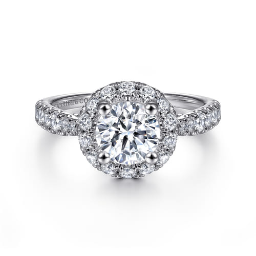 14K White Gold Round Halo Diamond Engagement Ring