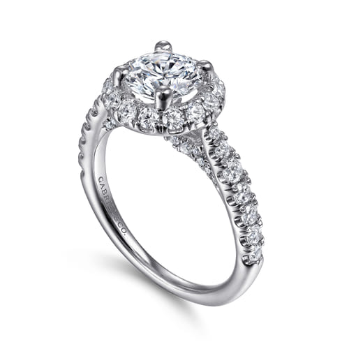 14K White Gold Round Halo Diamond Engagement Ring