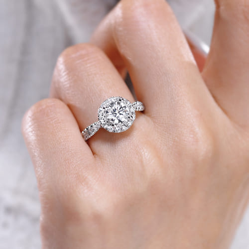 14K White Gold Round Halo Diamond Engagement Ring
