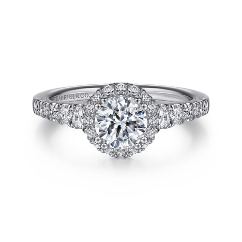14K White Gold Round Halo Diamond Engagement Ring