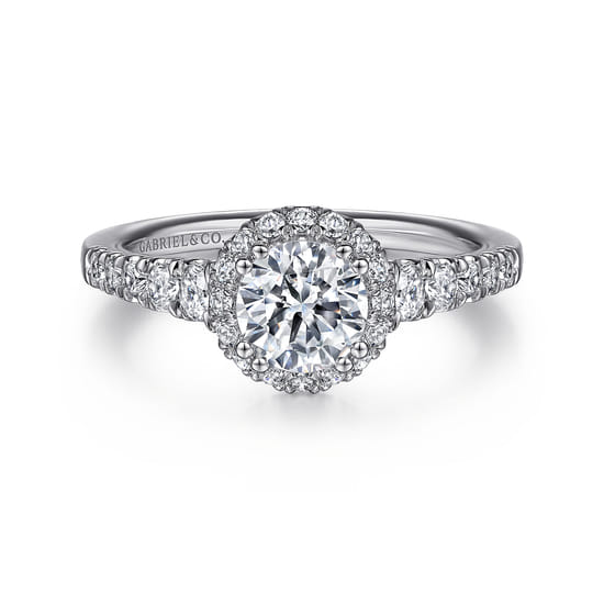 Gabriel - 14K White Gold Round Halo Diamond Engagement Ring