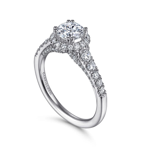 14K White Gold Round Halo Diamond Engagement Ring