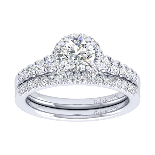 14K White Gold Round Halo Diamond Engagement Ring