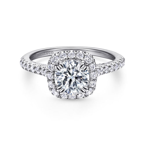 14K White Gold Round Halo Diamond Engagement Ring