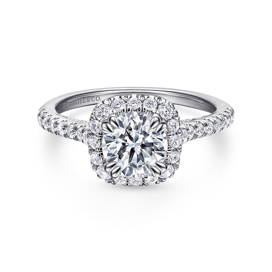 Gabriel - 14K White Gold Round Halo Diamond Engagement Ring