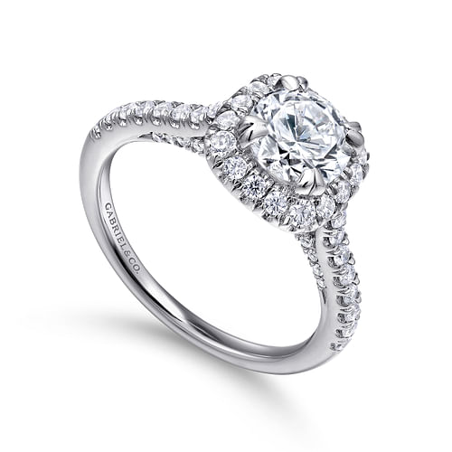 14K White Gold Round Halo Diamond Engagement Ring