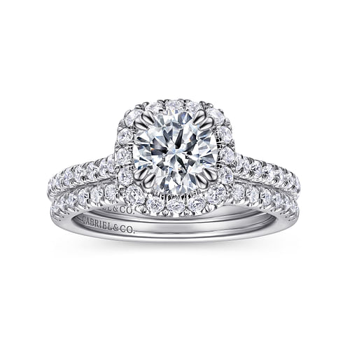 14K White Gold Round Halo Diamond Engagement Ring