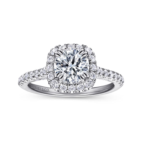 14K White Gold Round Halo Diamond Engagement Ring