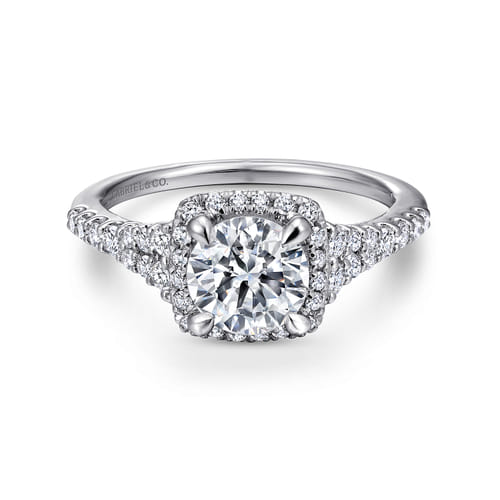 14K White Gold Round Halo Diamond Engagement Ring