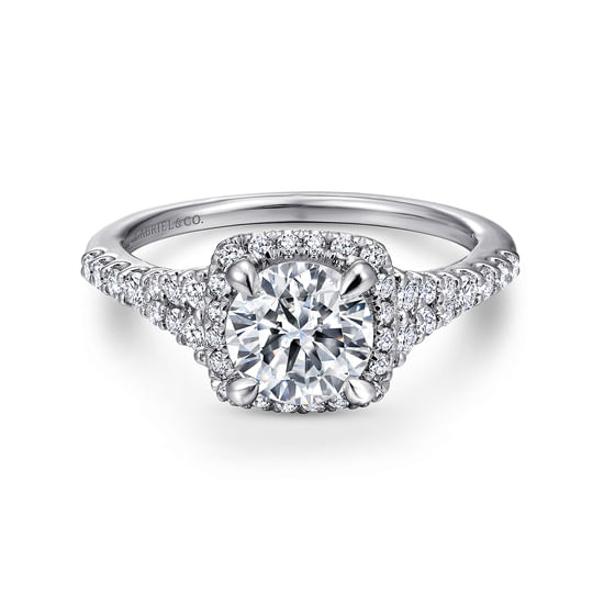 Gabriel - 14K White Gold Round Halo Diamond Engagement Ring