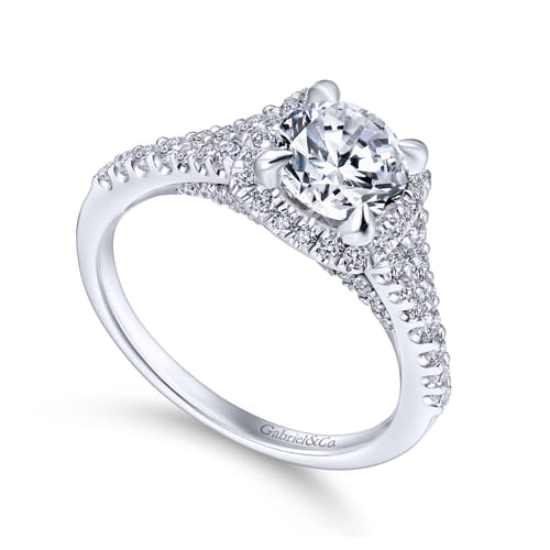 14K White Gold Round Halo Diamond Engagement Ring