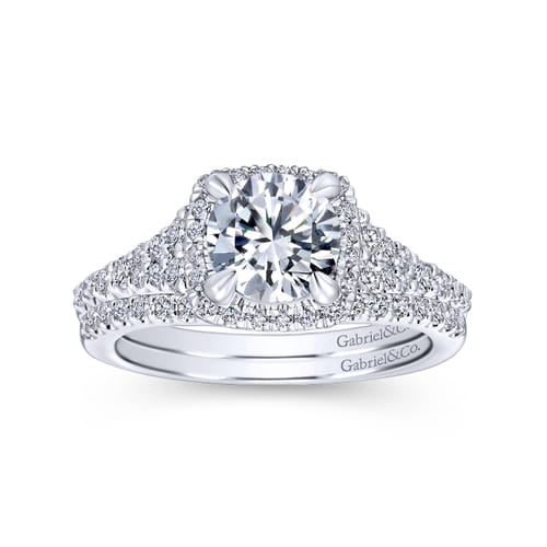 14K White Gold Round Halo Diamond Engagement Ring