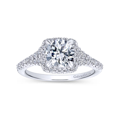 14K White Gold Round Halo Diamond Engagement Ring