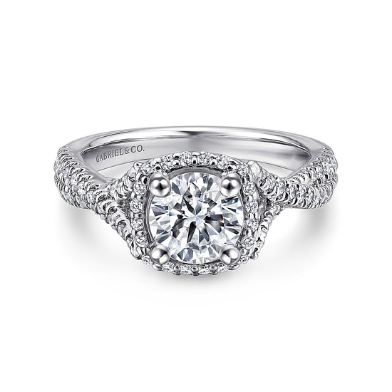 Gabriel - 14K White Gold Round Halo Diamond Engagement Ring