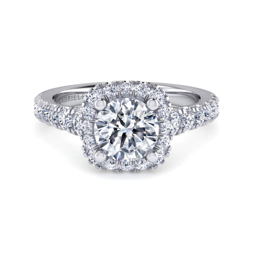 14K White Gold Round Halo Diamond Engagement Ring