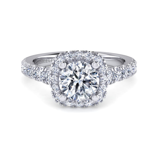 Gabriel - 14K White Gold Round Halo Diamond Engagement Ring