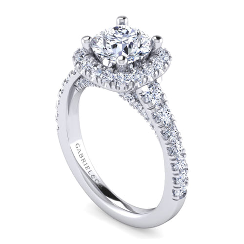 14K White Gold Round Halo Diamond Engagement Ring