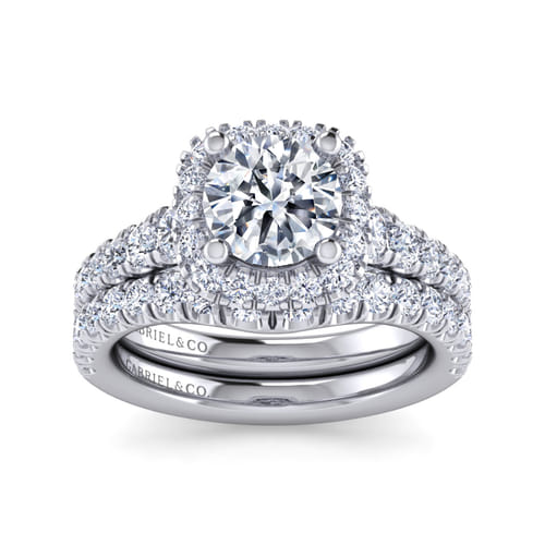 14K White Gold Round Halo Diamond Engagement Ring