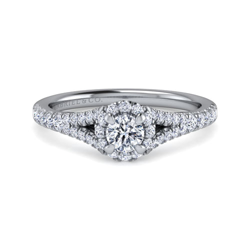 14K White Gold Round Halo Diamond Engagement Ring