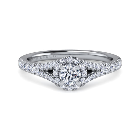 Gabriel - 14K White Gold Round Halo Diamond Engagement Ring