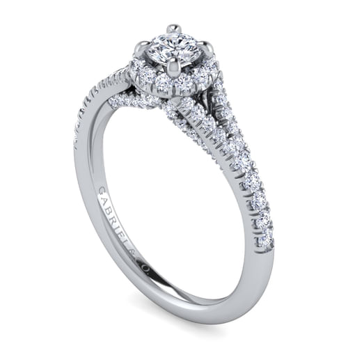 14K White Gold Round Halo Diamond Engagement Ring