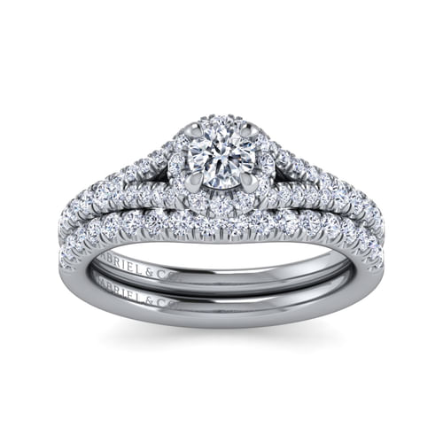 14K White Gold Round Halo Diamond Engagement Ring