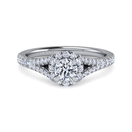 14K White Gold Round Halo Diamond Engagement Ring