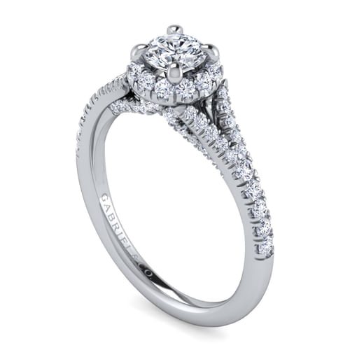 14K White Gold Round Halo Diamond Engagement Ring
