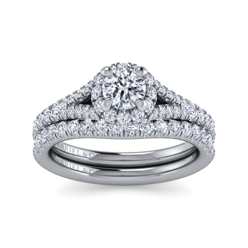 14K White Gold Round Halo Diamond Engagement Ring
