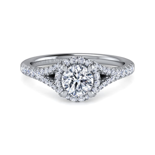 14K White Gold Round Halo Diamond Engagement Ring