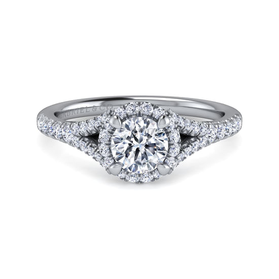Gabriel - 14K White Gold Round Halo Diamond Engagement Ring