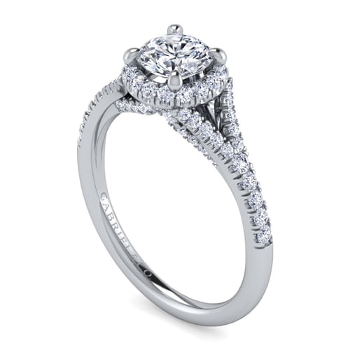 14K White Gold Round Halo Diamond Engagement Ring