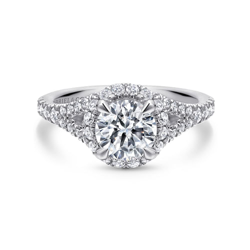14K White Gold Round Halo Diamond Engagement Ring