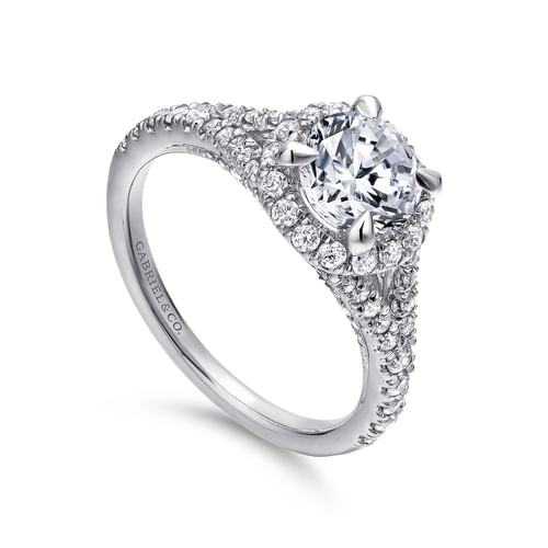 14K White Gold Round Halo Diamond Engagement Ring
