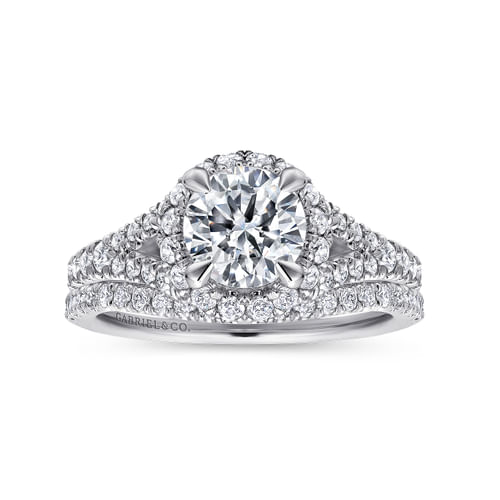 14K White Gold Round Halo Diamond Engagement Ring