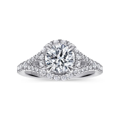 14K White Gold Round Halo Diamond Engagement Ring
