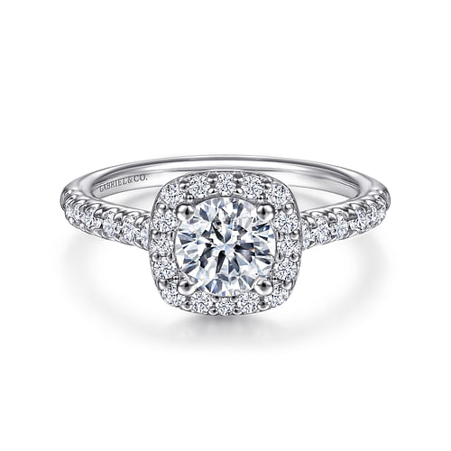 14K White Gold Round Halo Diamond Engagement Ring