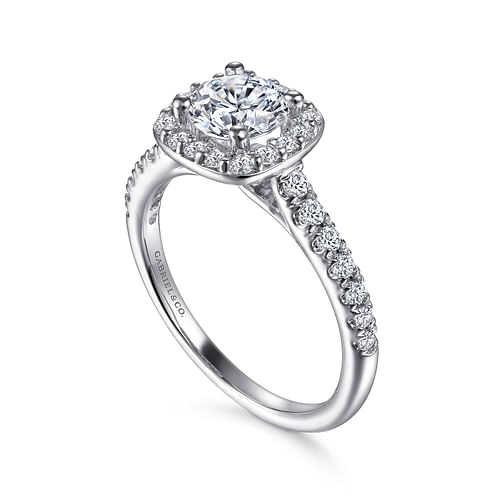 14K White Gold Round Halo Diamond Engagement Ring