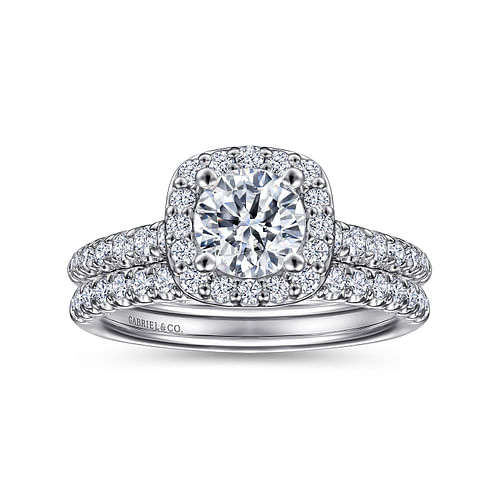 14K White Gold Round Halo Diamond Engagement Ring