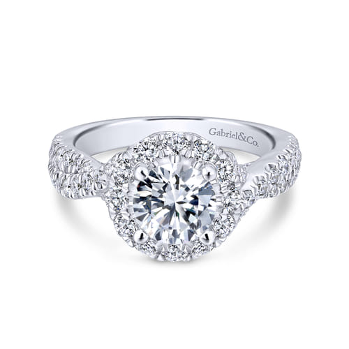14K White Gold Round Halo Diamond Engagement Ring
