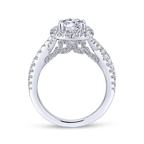 14K White Gold Round Halo Diamond Engagement Ring