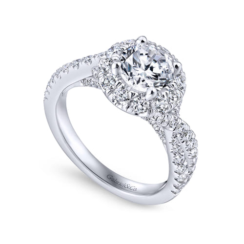 14K White Gold Round Halo Diamond Engagement Ring