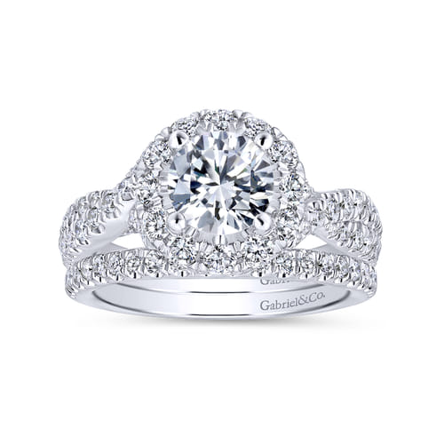 14K White Gold Round Halo Diamond Engagement Ring
