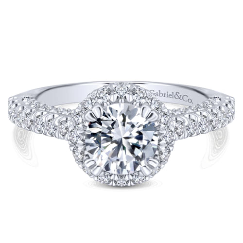 14K White Gold Round Halo Diamond Engagement Ring